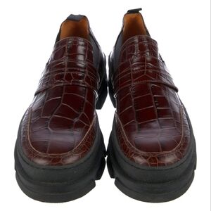 GANNI Burgundy Croc Loafers 38